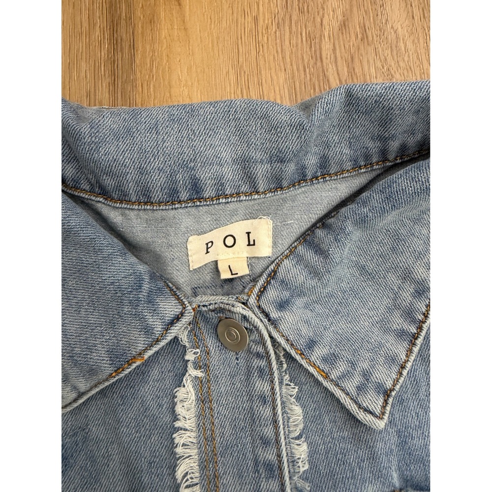 POL Star Patch Raw Hem Denim Shirt Jacket Light Wash Blue Large boho preppy - Picture 4 of 8